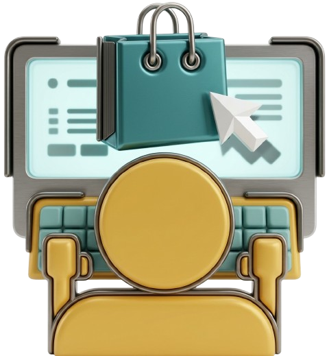 Shopper using a digital storefront icon that represents a personalized online shopping experience.
