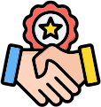 Handshake with a quality badge and star, symbolizing trust, reliability, partnership, credibility, and customer confidence.