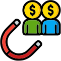 Illustration of a magnet attracting paying customers, representing customer acquisition costs and marketing spend.
