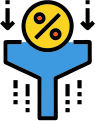 Discount funnel icon with percentage symbol representing higher conversion rates and increased sales.
