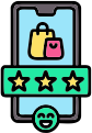 Smartphone with shopping bags and star ratings representing engaging interactive shopping experiences.