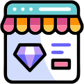 Online jewelry store icon with gemstone and storefront representing digital jewelry shopping experiences.