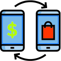 Two smartphones with shopping and payment icons showing changing mobile commerce buying behavior.