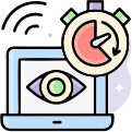 Illustration of real-time visualization with AR, showing a mobile device, eye icon, and clock for instant previews.