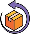 Box with circular return arrow icon representing reduced product returns and fewer customer exchanges.