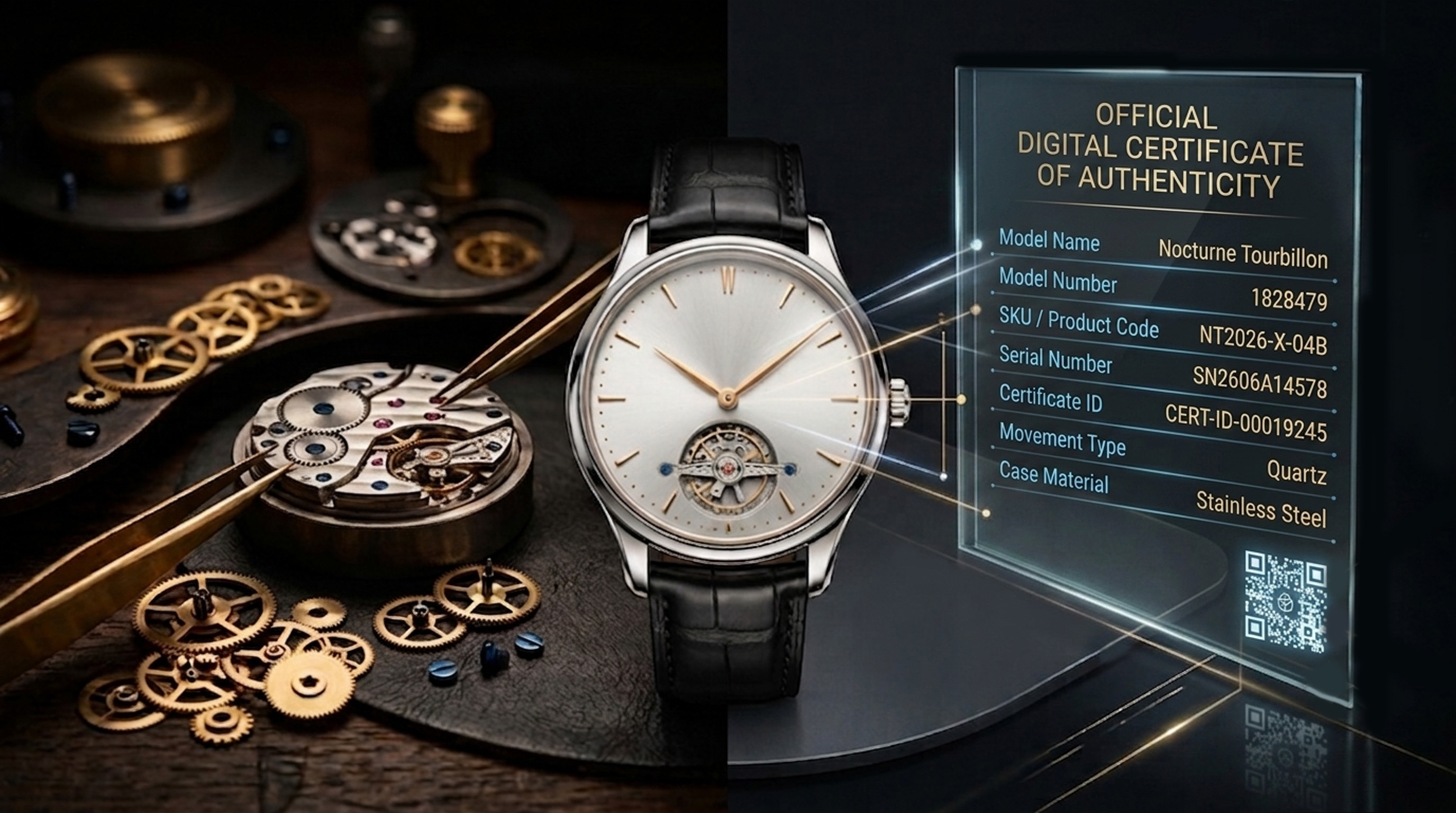 Luxury watch with iAugment digital certificate of authenticity and smart warranty technology.