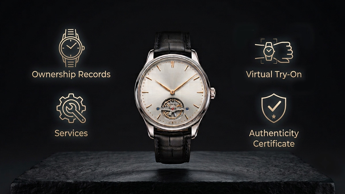 iAugment digital watch warranty with ownership records, Virtual Watch Try-On, service history, and authenticity certificate.