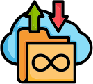 Cloud-based infinite catalog capacity icon representing unlimited product storage and scalable digital inventory