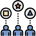 Competitive differentiation icon showing customers with unique feature symbols above them.