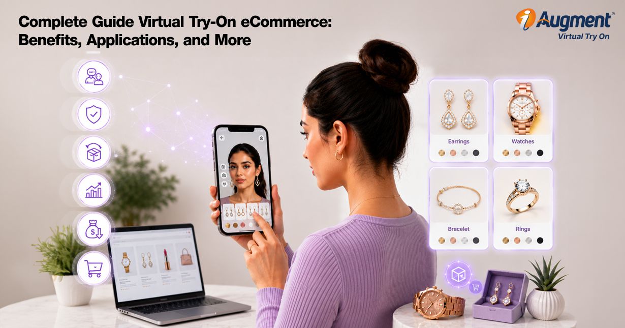 Virtual try-on technology for eCommerce showing AI jewelry and watch shopping experience