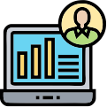 Data-driven customer intelligence icon showing analytics dashboard for customer behavior insights and growth