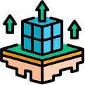 Enhanced enterprise scalability icon representing business growth with flexible digital infrastructure and expansion
