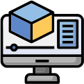 High-fidelity 3D product modeling icon displaying detailed digital product visualization on a computer screen