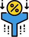 Funnel icon with percentage symbol representing higher conversion rates in eCommerce.