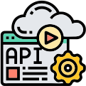 Live API integration icon connecting cloud services for real-time data synchronization and automation support