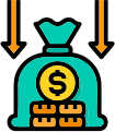 Lower capital investment icon representing reduced business costs and higher return through virtual showroom