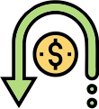 Downward arrow with dollar symbol showing reduced return costs for businesses.