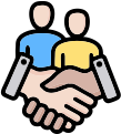 Stronger human relationships icon with handshake representing trust and collaboration.
