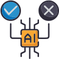 AI chip icon with success and failure symbols representing technical AI challenges.