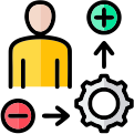User and gear icon showing improved user experience and reduced adoption friction.