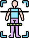 Icon of a full body silhouette undergoing a 3D measurement scan frame.