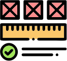 Icon of a ruler positioned under three boxes alongside a green checkmark icon.