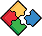 Icon depicting four colorful puzzle pieces assembling into a single square shape.