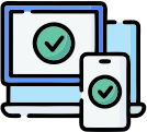 con of a laptop, tablet, and smartphone each displaying a green checkmark.
