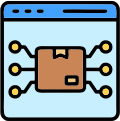 Icon of a person's face with biometric scanning node points, charts, and scan frame.