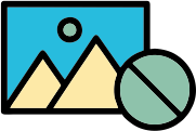 Icon of a landscape photo frame overlayed with a green prohibition slash sign.