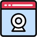 Icon of a camera lens in a browser window, representing real-time camera integration.