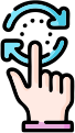Icon showing a hand pointing upward towards a circular sync arrow gesture graphic.