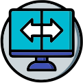 Icon depicting a computer monitor with a split screen and left-right pointing arrows.