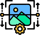 Image synthesis icon showing photo creation, resizing, and editing tools for digital images.