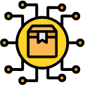 Match technology your Product category technology icon showing a package linked to a digital network for smart selection.